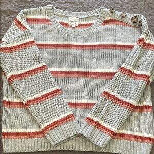 Hippie Rose Gray, pink Striped Sweater with Cute Button Accents